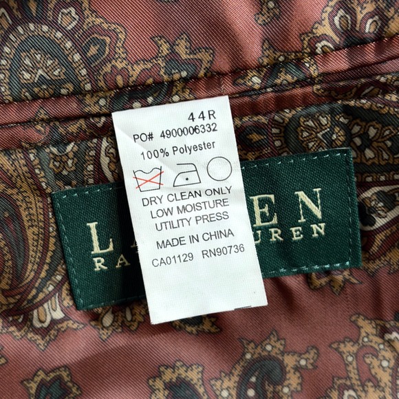 Lauren Ralph Lauren Men's Black Velvet Blazer Jacket Size 44R Paisley Lined - Picture 6 of 10